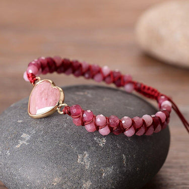 Strawberry Smoothie Rhodonite Heart Love Bracelet-Your Soul Place